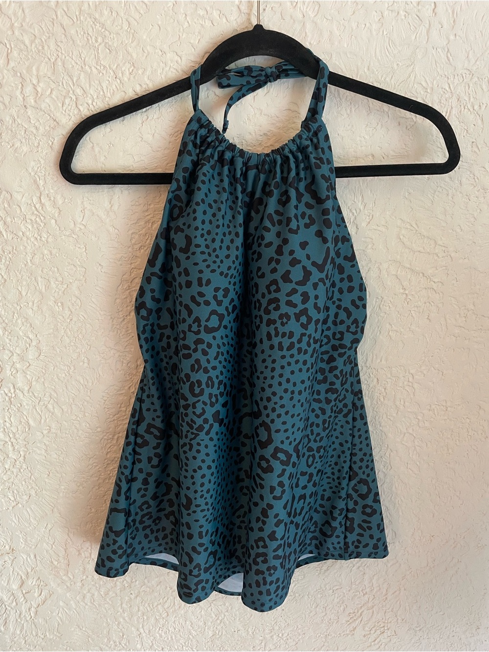 New Teal Halter Neck Leopard Print Women's Bathing Suit Top
